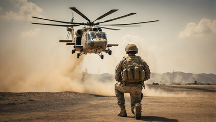 Soldier Watching Helicopter
