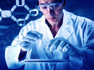 scientist working in laboratory, Sad-faced scientist