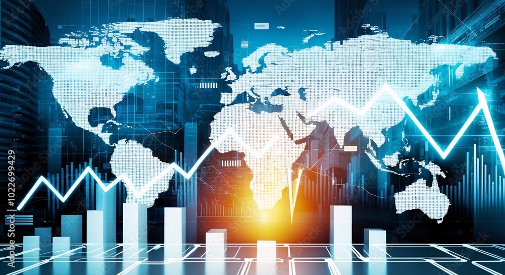 Poster global market trends: dynamic visualization of global market trends and economic indicators, featuri