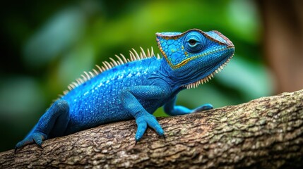 A Vibrant Blue Chameleon Resting on a Branch
