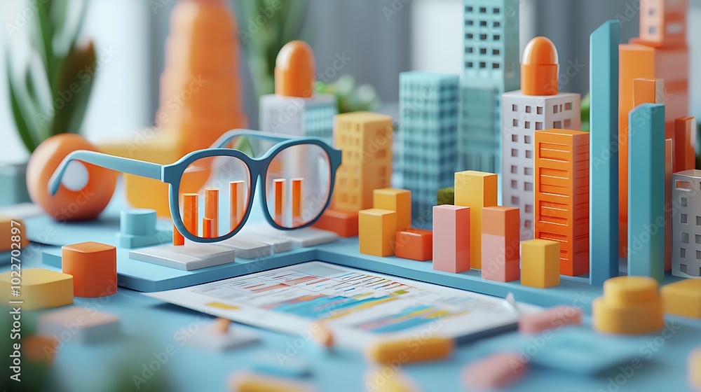 Poster cityscape growth business success data analysis colorful 3d rendering chart graph