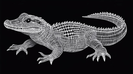 Naklejka premium Wireframe illustration of a crocodile against a black background.