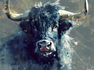 Close Up Portrait of a Bull - Abstract Painting