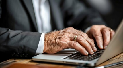 Obraz premium Dedicated professional engaged in work on a laptop within a stylish modern office setting