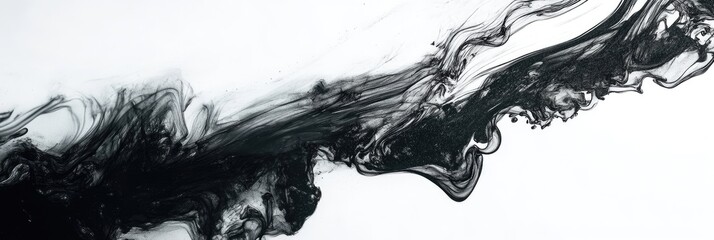 Abstract black ink texture with fluid, flowing lines and soft edges on a white background