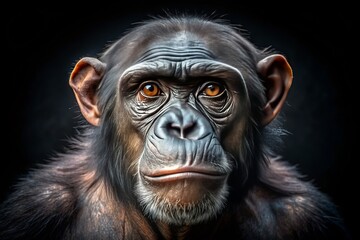 Captivating Ape Portrait on Dark Background for Wildlife Photography Enthusiasts