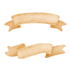 Watercolor vector blank banner template with ribbon. Set of vintage banner ribbons.Copy space