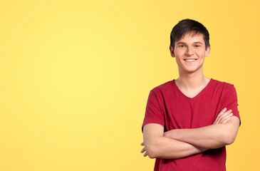 Full body happy young man posing