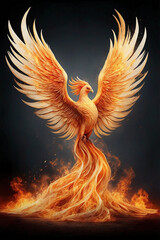 Create a phoenix being reborn from the ashes.