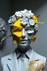 Statue of a face woman in a suit.