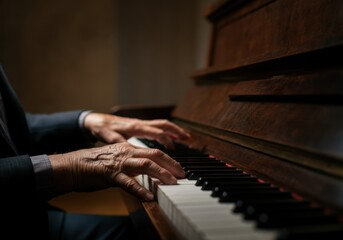 Fototapeta premium Elderly pianist playing classical music on a grand piano