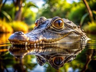 Fototapeta premium Captivating Tilt-Shift Alligator Face Close-Up for Wildlife Photography Enthusiasts