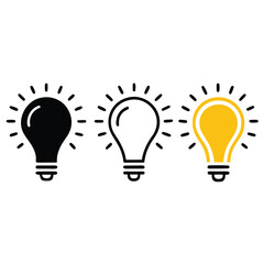 Set of three light bulb represent effective business idea concept