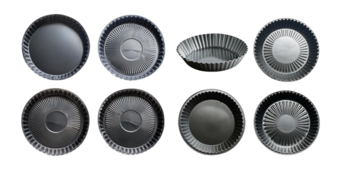 Fluted non-stick tart pans collection, isolated on transparent background