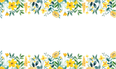watercolor floral frame background pastel yellow green colors