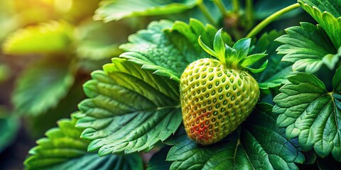 Fototapeta premium Close-Up View of Strawberry Plant Leaves with Lush Green Foliage and Copy Space for Freshness Themes