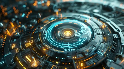 Futuristic HUD interface with global network connections in 3D digital illustration showcasing advanced technology and data visualization