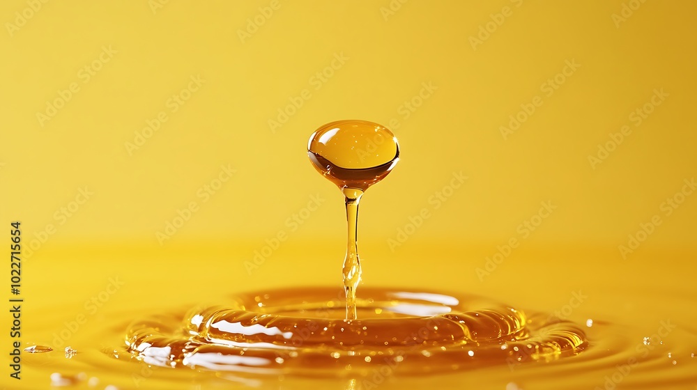 Aufkleber a single drop of golden liquid falls into a pool of liquid, creating ripples and a splash.