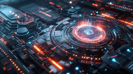 Fototapeta premium Futuristic HUD interface with global network connections in 3D digital illustration showcasing advanced technology and data visualization