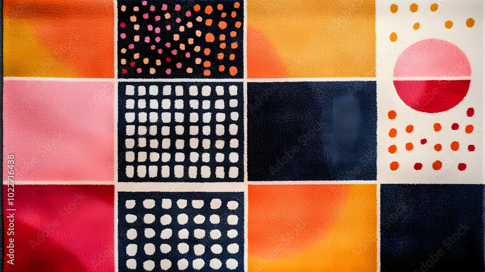 Poster playful retro rug graphic poster with minimalistic design in fun color palette and simple compositio