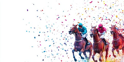 Obraz premium Minimalist Background of Geelong Cup Race: Fast-Paced Holiday Vibes with Orange Sky and Waves Pounding the Shores of Australia