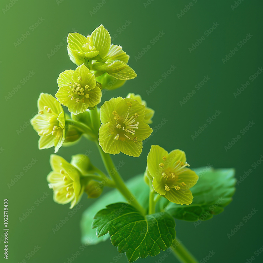 Wall mural studio shot of lady's mantle flower showcasing delicate green petals and intricate details in profes