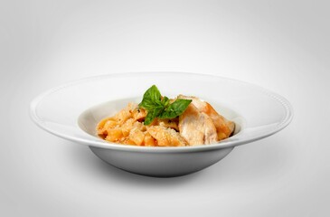 Creamy tasty fresh pasta with fresh herbs