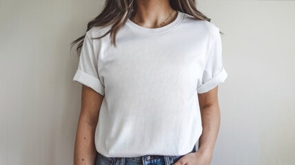 Blank White Tshirt Mockup Woman Casual Style