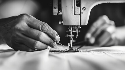 Close-up of Hand Threading a Sewing Machine Needle
