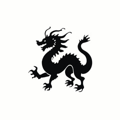 A black silhouette of a Chinese dragon with a long serpentine body, horns, and claws