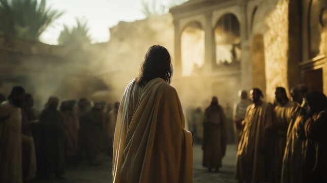 Jesus  speaks to people outside the temple