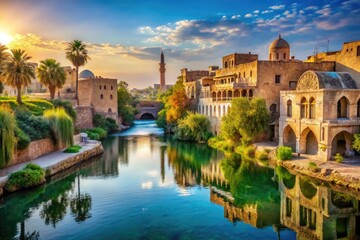 Obraz premium Scenic View of Dayr al-Zawr with River and Traditional Architecture in the Background of Syria