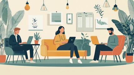 Companies supporting neurodiversity in remote work illustrated with flexible, inclusive practices that promote productivity and collaboration, illustrations