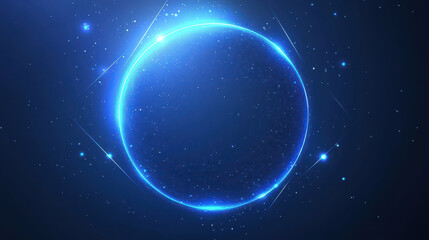 Fototapeta premium Blue glowing circular frame on dark background with a copy space for text.
