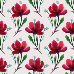 Floral  Watercolor seamless pattern on a light background. Textile, fabrics, wallpaper, wrapping paper, textures.