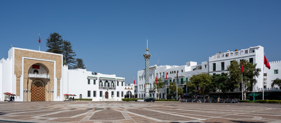 Hassan II square in Tetouan, Tétouan, Morocco. The photography also shows the Royal Palace of...