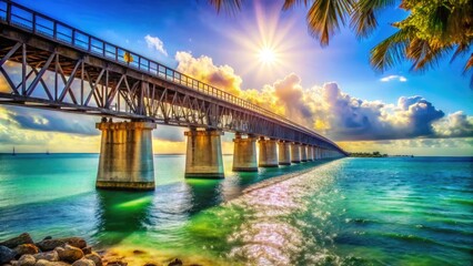 Obraz premium Scenic View of Iconic Bridge Connecting Florida to the Beautiful Keys Under a Clear Blue Sky
