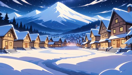 Fototapeta premium Anime Winter Village
