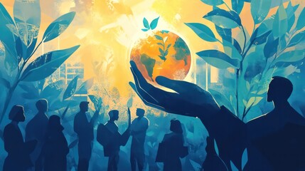 Ethical blockchain investments illustrated as a way to combine financial growth with a positive societal impact, focusing on decentralized, fair solutions, illustrations