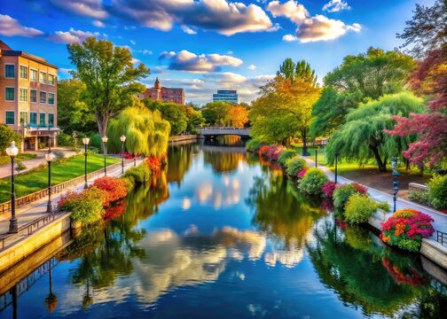 Scenic view of Naperville, Illinois showcasing riverwalk, parks, and vibrant urban landscapes