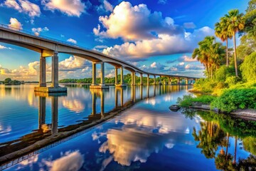 Scenic view of St. Johns River Veterans Memorial Bridge surrounded by nature and calm waters
