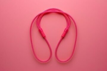 Bright pink shoelaces arranged symmetrically on a pastel pink background
