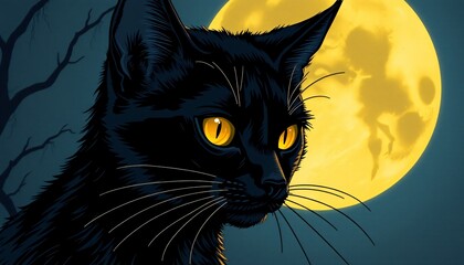 black cat at halloween night