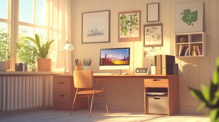 Home workspaces illustrated as personalized environments that combine work and leisure for optimal work-life balance, illustrations
