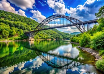 Scenic View of the Silver Bridge in Point Pleasant, West Virginia Surrounded by Lush Greenery