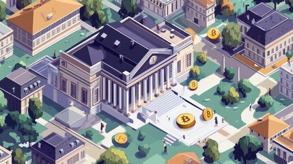 Obraz premium Illustration of academic institutions using digital currency platforms to facilitate payments, research, and student engagement, illustrations
