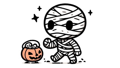 halloween pumpkin and mummy, cartoon illustration