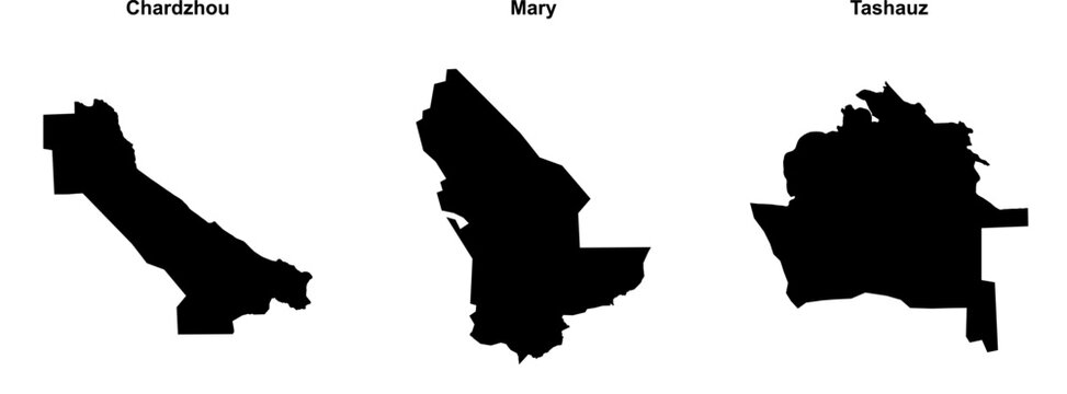 Chardzhou, Mary, Tashauz outline maps