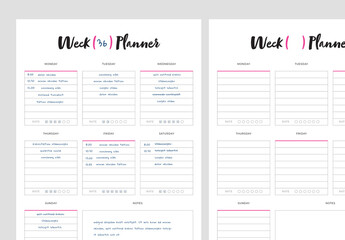 Week Planner With Magenta and White Color