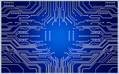 Electronic circuit pattern. Printed circuit board or PCB pattern. Trace lines in blue on a dark technology background. The Integrated Background texture, chip circuit board technology. 3d rendering